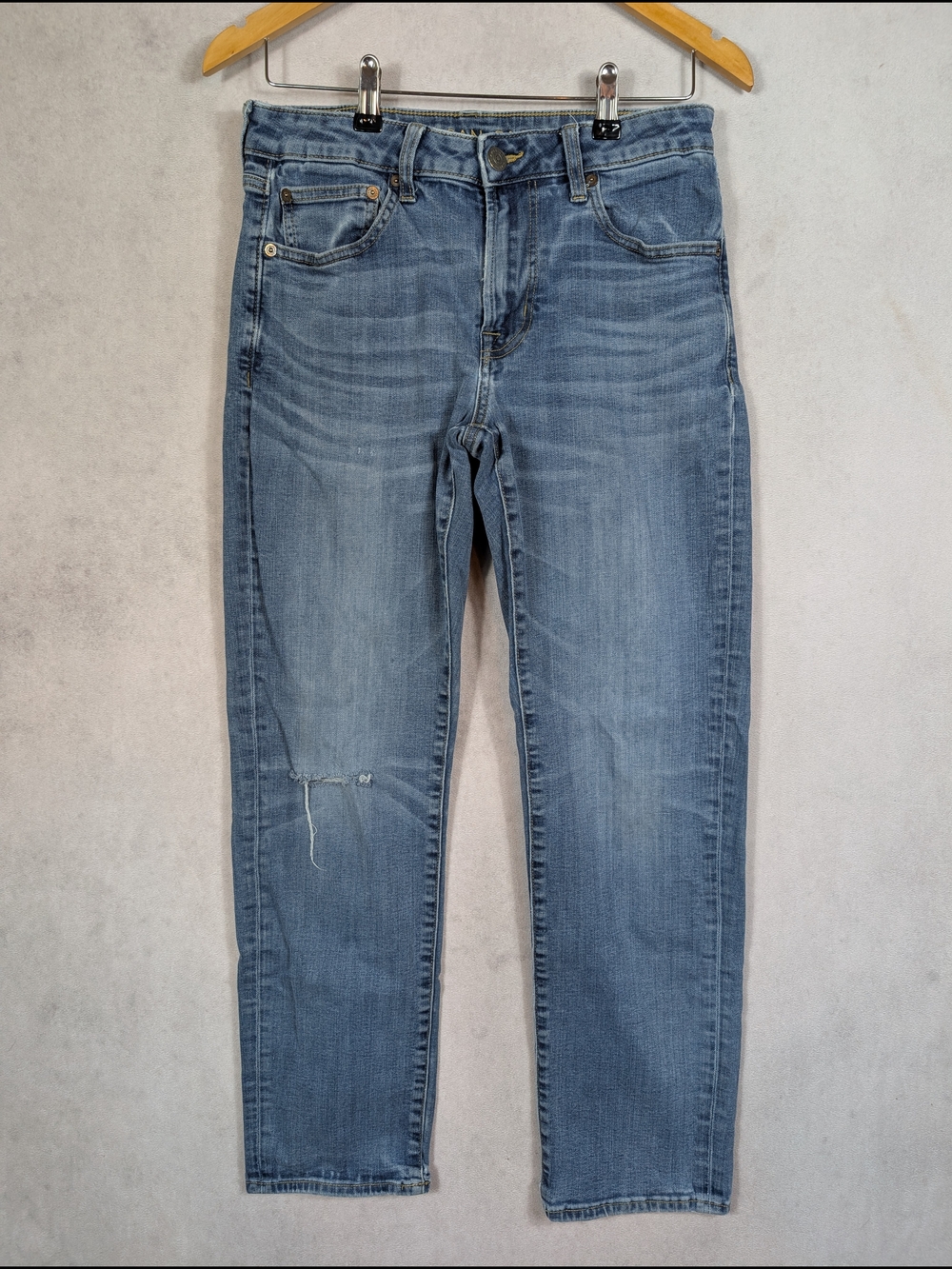 American Eagle Original Straight Jeans Mens 31x30 Flex Distressed Light Wash